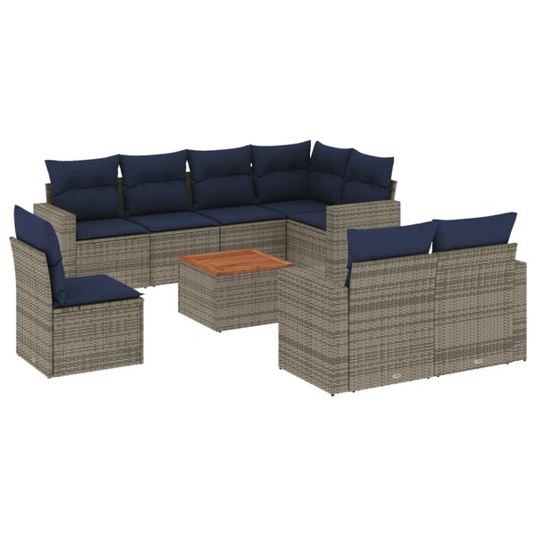 vidaXL Salon de jardin 9 Pièces avec coussins gris résine tressée
