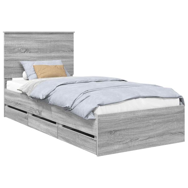 vidaXL Cadre de lit Gris Sonoma 90 x 200 cm Bois Ingénierie