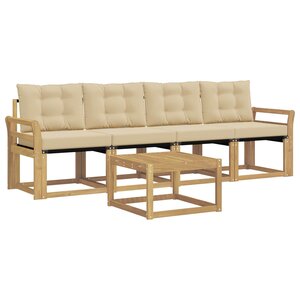 vidaXL Ensemble de canapés d'extérieur 5 Pièces Blanc et Beige