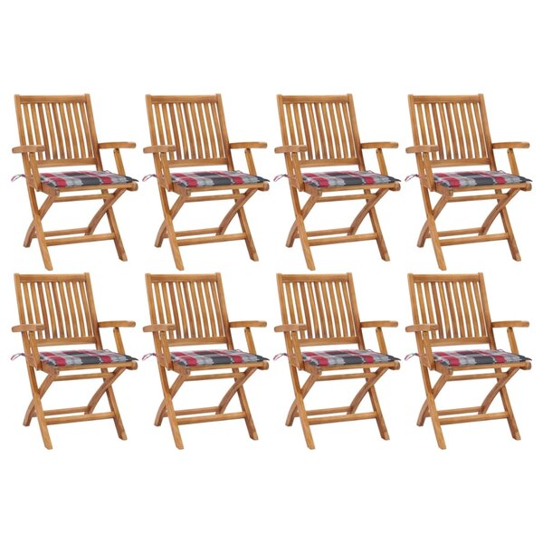 vidaXL Chaises pliables de jardin avec coussins lot de 8 Teck solide