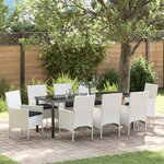 vidaXL Ensemble de Salle à Manger de Jardin 9 Pièces avec Coussins Blanc Poly Rattan
