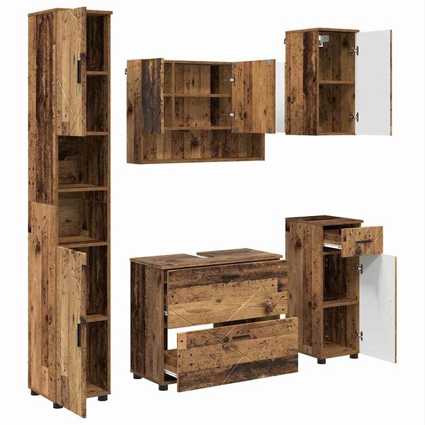 vidaXL Ensemble de mobilier de salle de bain 5 Pièces Bois Ancien