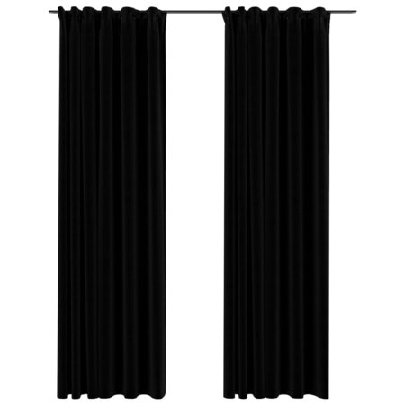 vidaXL Rideaux occultants aspect lin avec crochets 2Pièces Noir 140x225cm