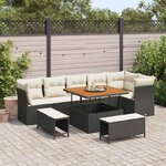 vidaXL Ensemble de canapé de jardin avec coussin 9 Pièces Noir et crème
