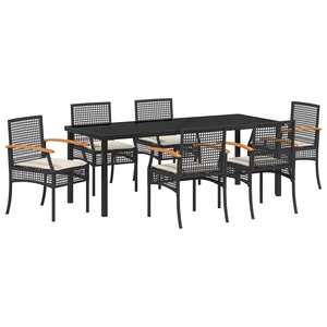 vidaXL Ensemble de salle à manger pour jardin 7 Pièces Noir Rotin
