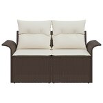 vidaXL Canapé de jardin 2 places avec rangements et coussins marron en poly rotin