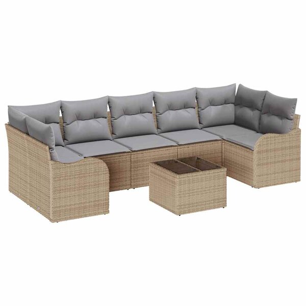 vidaXL Ensemble de canapé de jardin avec coussin 8 Pièces Beige et gris