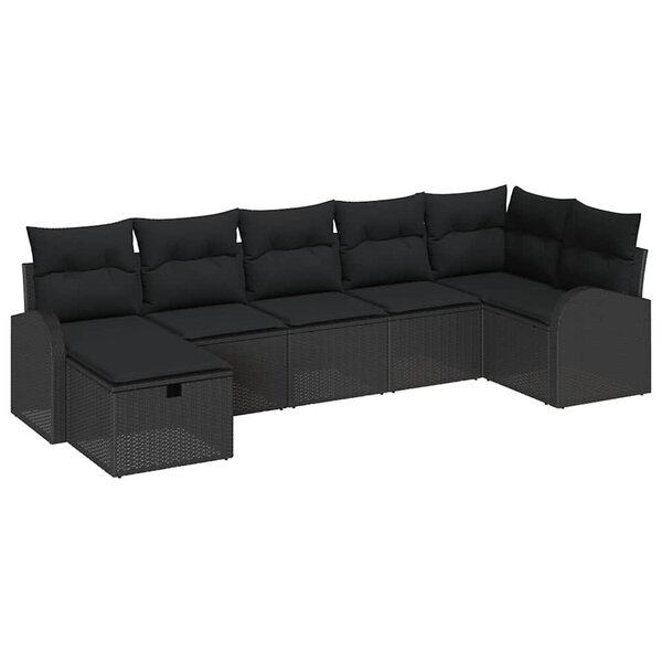 vidaXL Ensemble de canapé de jardin avec coussin 7 Pièces Noir polyrotin