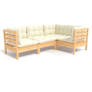 Salon de jardin meuble d'extérieur ensemble de mobilier 4 pièces avec coussins crème bois de pin 02_0016127