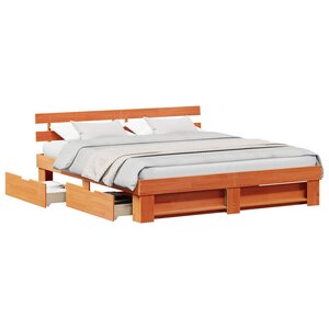 vidaXL Cadre de lit avec tête de lit Brun cire 200 x 200 cm Pin massif