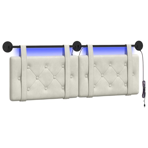 vidaXL Tête de lit suspendue Avec lumière LED Crème Velours