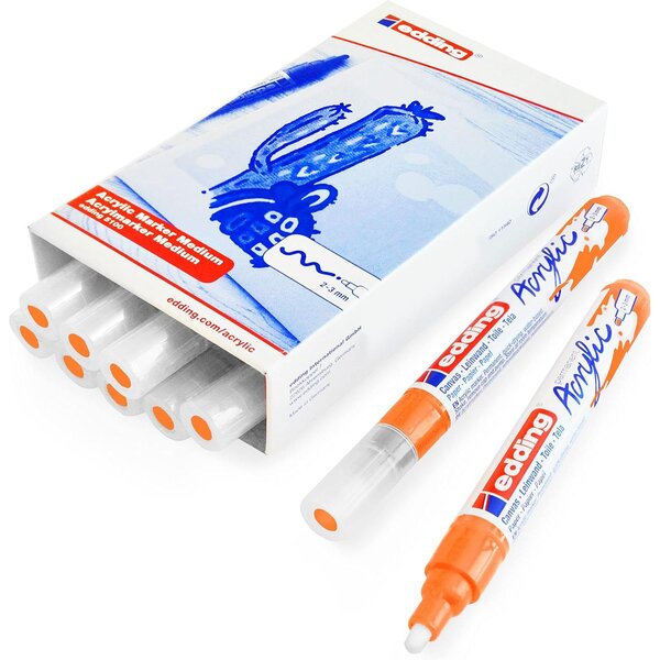 Marqueur acrylique moyen 5100 Orange fluOrescent 2-3 mm x 10 EDDING
