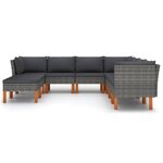 Salon de jardin meuble d'extérieur ensemble de mobilier 9 pièces avec coussins résine tressée gris 02_0018093
