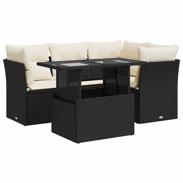 vidaXL Salon de jardin 5 Pièces avec coussins noir résine tressée