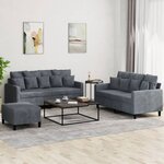 vidaXL Ensemble de canapés 3 Pièces avec coussins Gris foncé Velours