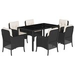 vidaXL Ensemble à manger de jardin coussins 7Pièces Noir Résine tressée