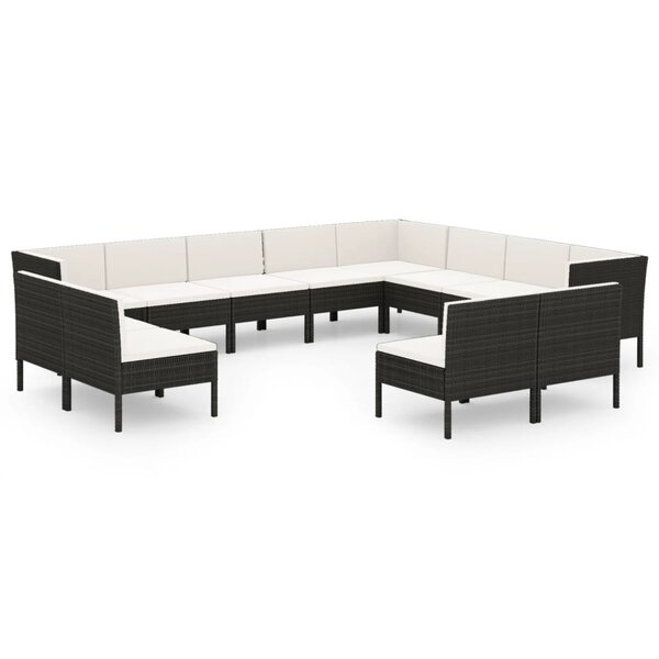 vidaXL Salon de jardin 12 Pièces avec coussins Résine tressée Noir