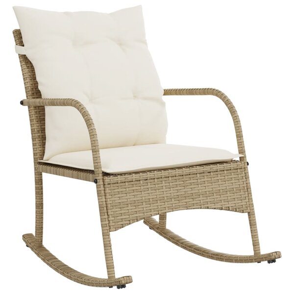 vidaXL Chaise à bascule de jardin avec coussins beige résine tressée