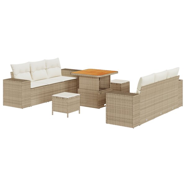 vidaXL Ensemble de canapé de jardin 9 pièces avec coussins beige en rotin acacia