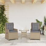 vidaXL Chaises inclinables de jardin lot de 2 beige résine tressée
