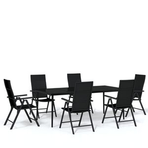 vidaXL Ensemble à manger de jardin 7 Pièces Noir