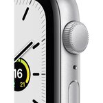 Apple Watch SE GPS, 44mm Boîtier en Aluminium Argent avec Bracelet Sport Blanc