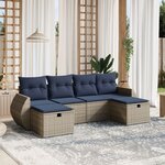 vidaXL Salon de jardin 6 Pièces avec coussins gris résine tressée