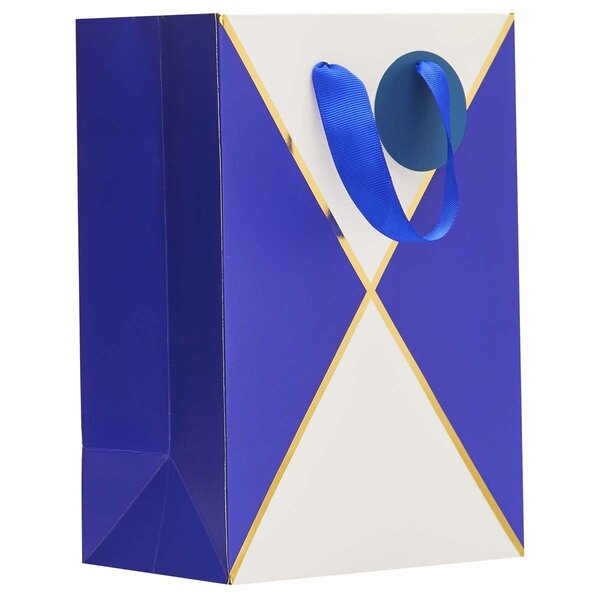 Sac cadeau petit format triangle bleu et blanc - draeger paris