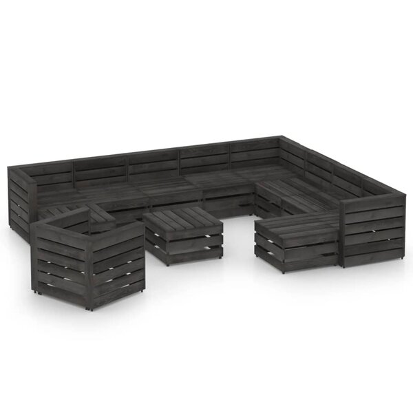 vidaXL Salon de jardin 12 Pièces Bois de pin imprégné de gris