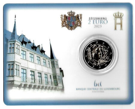 Monnaie 2 euros commémorative luxembourg 2023 - grand duc henri jo  version coincard