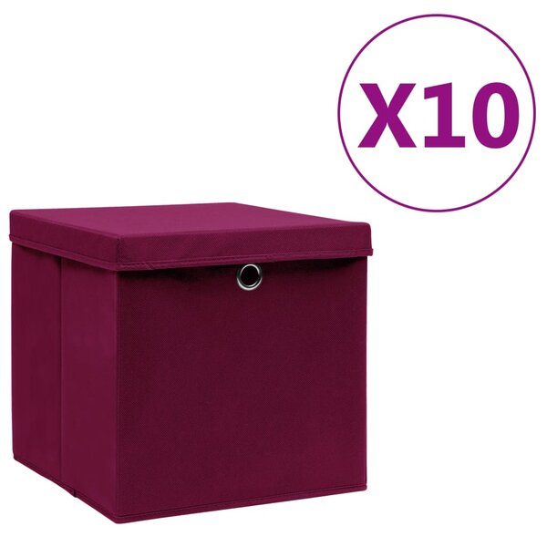 vidaXL Boîtes de rangement et couvercles 10 Pièces 28x28x28cm Rouge foncé