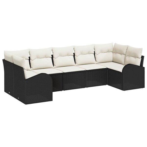 vidaXL Ensemble de canapé de jardin 7 Pièces Noir  blanc Poly rotin