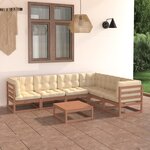 vidaXL Salon de jardin 7 Pièces avec coussins Marron miel Bois de pin