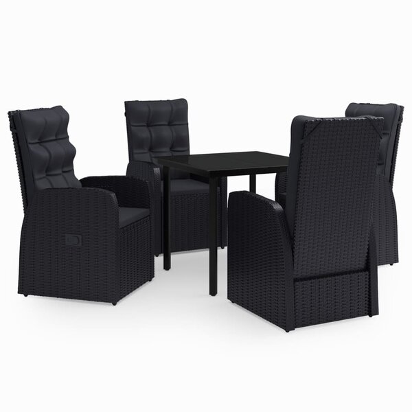 vidaXL Ensemble à manger de jardin avec coussins 5 Pièces Noir