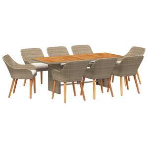 vidaXL Ensemble de salle à manger pour jardin 9 pc Beige polyrotin