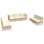 vidaXL Salon de jardin 7 Pièces avec coussins crème bois de pin massif