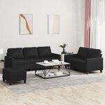 vidaXL Ensemble de canapés 3 Pièces avec coussins Noir Similicuir