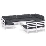 vidaXL Salon de jardin 10 Pièces avec coussins blanc bois de pin massif