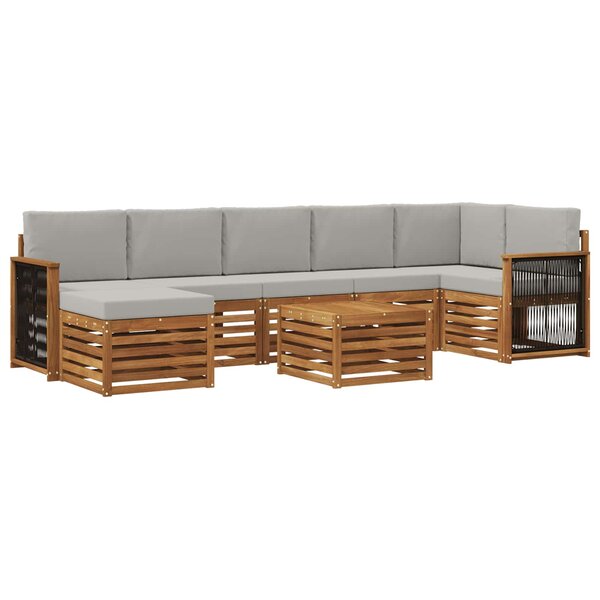 vidaXL Ensemble de canapés d'extérieur 7 pc Naturel et gris clair