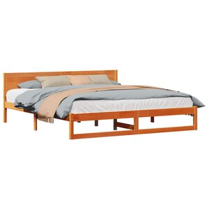 vidaXL Cadre de lit avec tête de lit Brun cire 200 x 200 cm Pin massif
