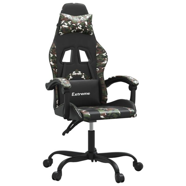 vidaXL Chaise de jeu pivotante Noir et camouflage Similicuir
