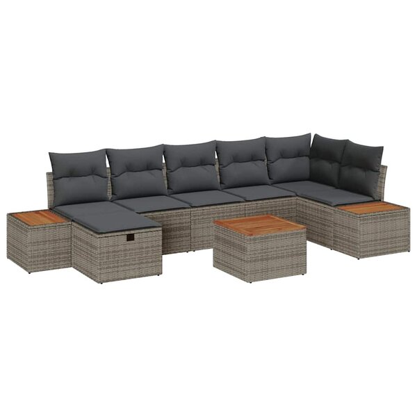 vidaXL Ensemble de canapé de jardin avec coussin 8 Pièces Gris Poly rotin