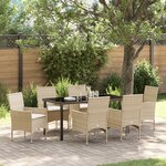 vidaXL Ensemble de jardin 7 pièces avec coussins beige en poly rattan