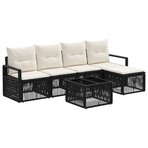 vidaXL Ensemble de canapé de jardin 6 pc Noir polyrotin