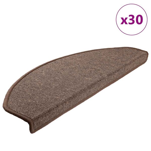 vidaXL Tapis d'escalier 30 pièces 65 x 24 x 4 cm Marron café Demi-rond Grand