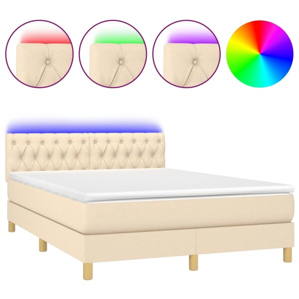 vidaXL Sommier à lattes de lit avec matelas LED Crème 140x200 cm Tissu