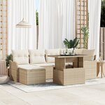 Ensemble de canapés de jardin 7 pièces vidaXL avec coussins en rattan poly beige