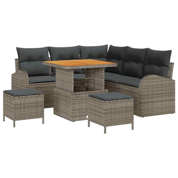 vidaXL Ensemble de canapé de jardin avec coussin 8 Pièces Gris Poly rotin