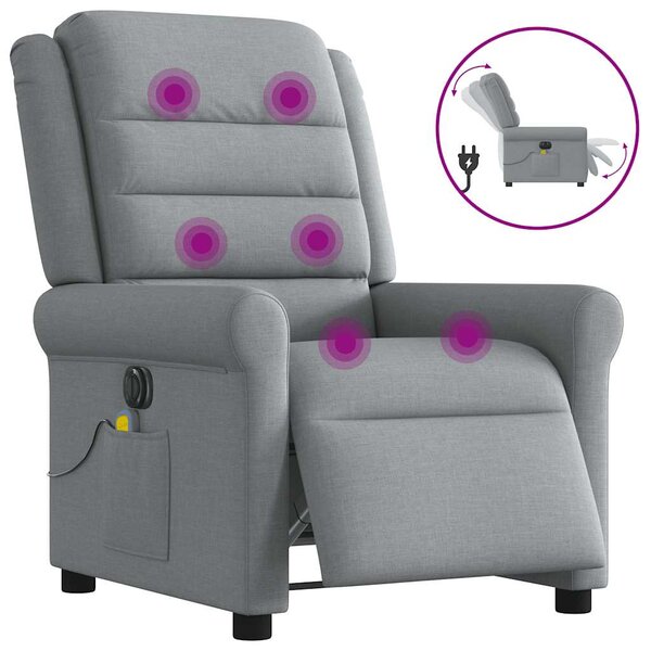 vidaXL Fauteuil de massage inclinable électrique gris clair tissu