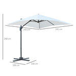 Parasol déporté carré inclinable manivelle avec pied en acier dim. 2 45L x 2 45l x 2 48H m alu. polyester haute densité crème